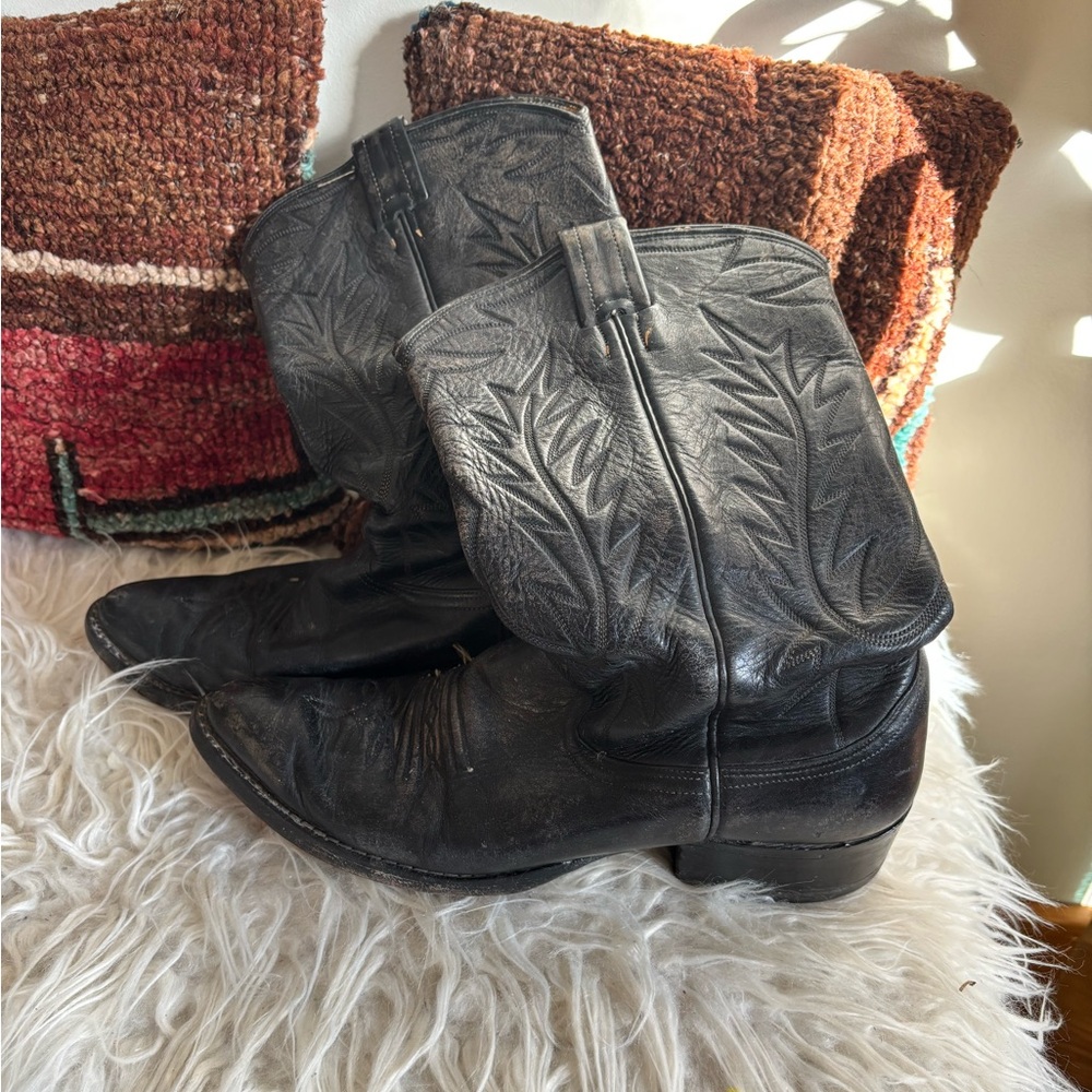 Vintage Nocona Black Leather Cowboy Boots